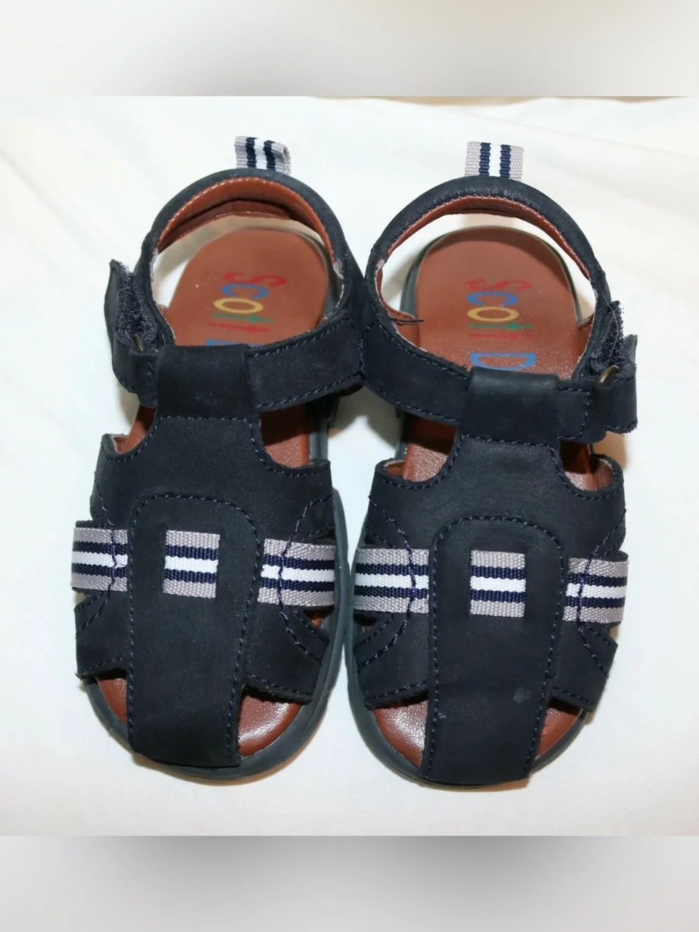 Toddler Boy Blue Leather Sandals with Non Skid Soles by Scott David  - Size 8